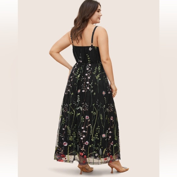 BloomChic Plus Size U Neck Floral Embroidered Mesh Cami Dress - Picture 3 of 5